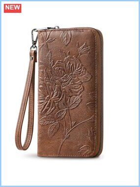 Large Capacity RFID Vegan Leather Wristlet Wallet Clutch for Women